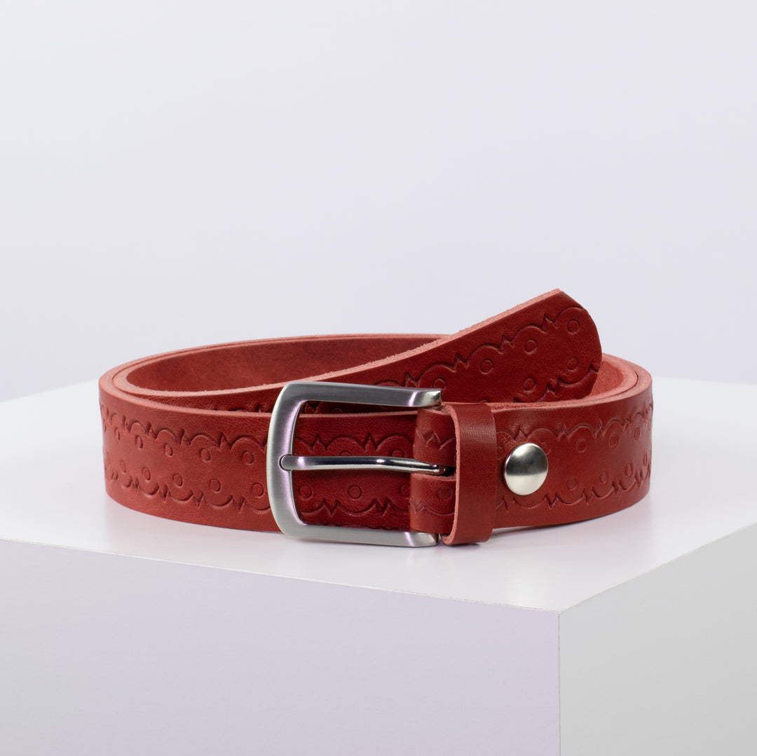Ledergürtel 3,5cm mit Schnalle Frankfurt rot Lochwelle