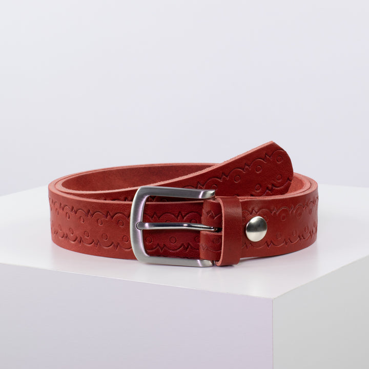 Ledergürtel 3,5cm mit Schnalle Frankfurt rot Lochwelle