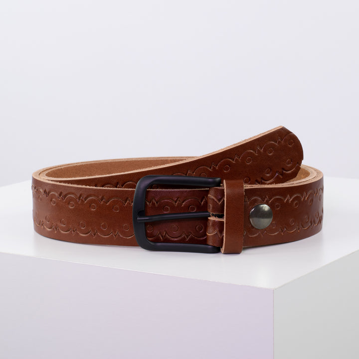 Ledergürtel 3,5cm mit Schnalle Rio cognac Lochwelle