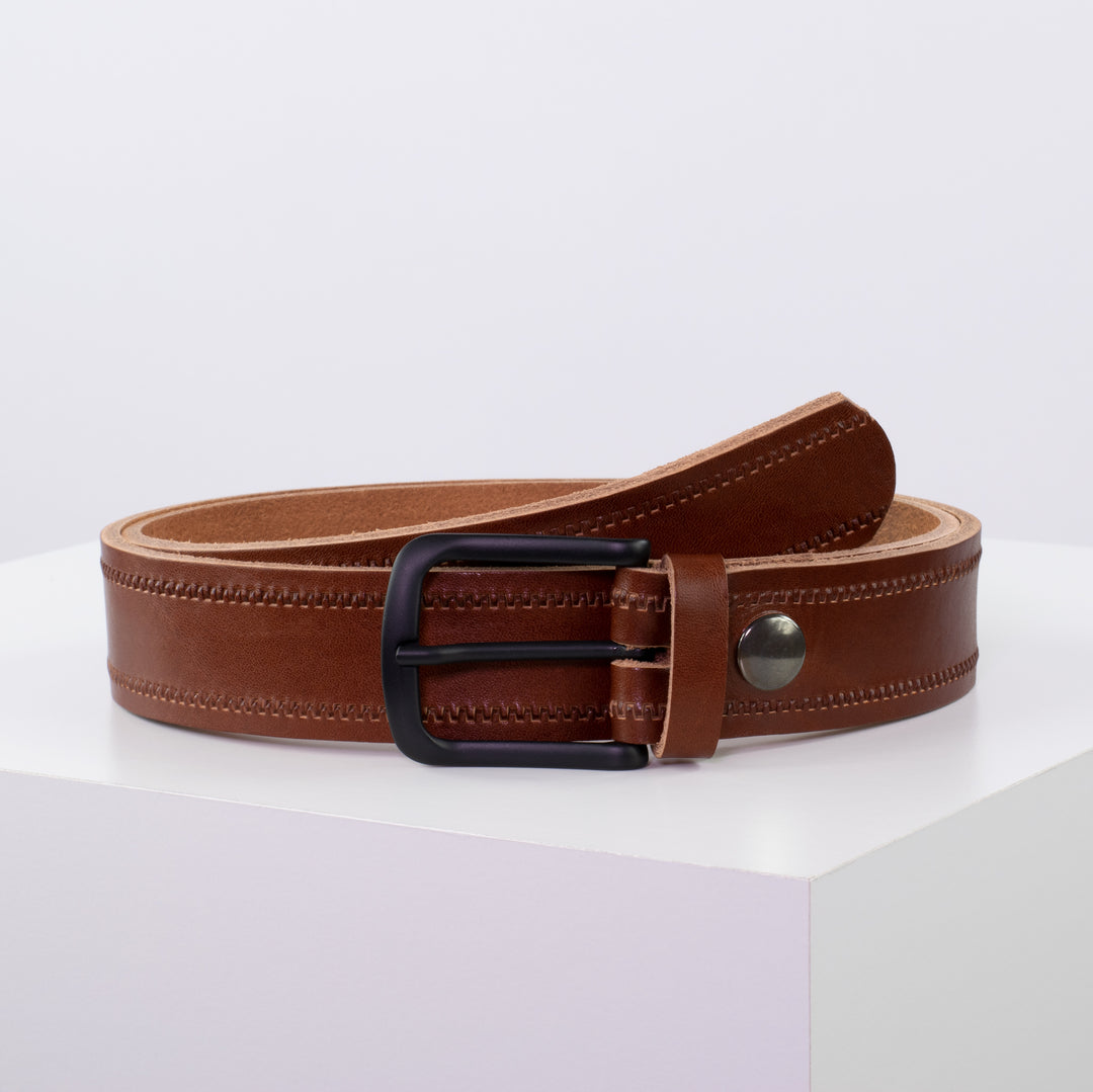 Ledergürtel 3,5cm mit Schnalle Rio cognac Reißverschluss