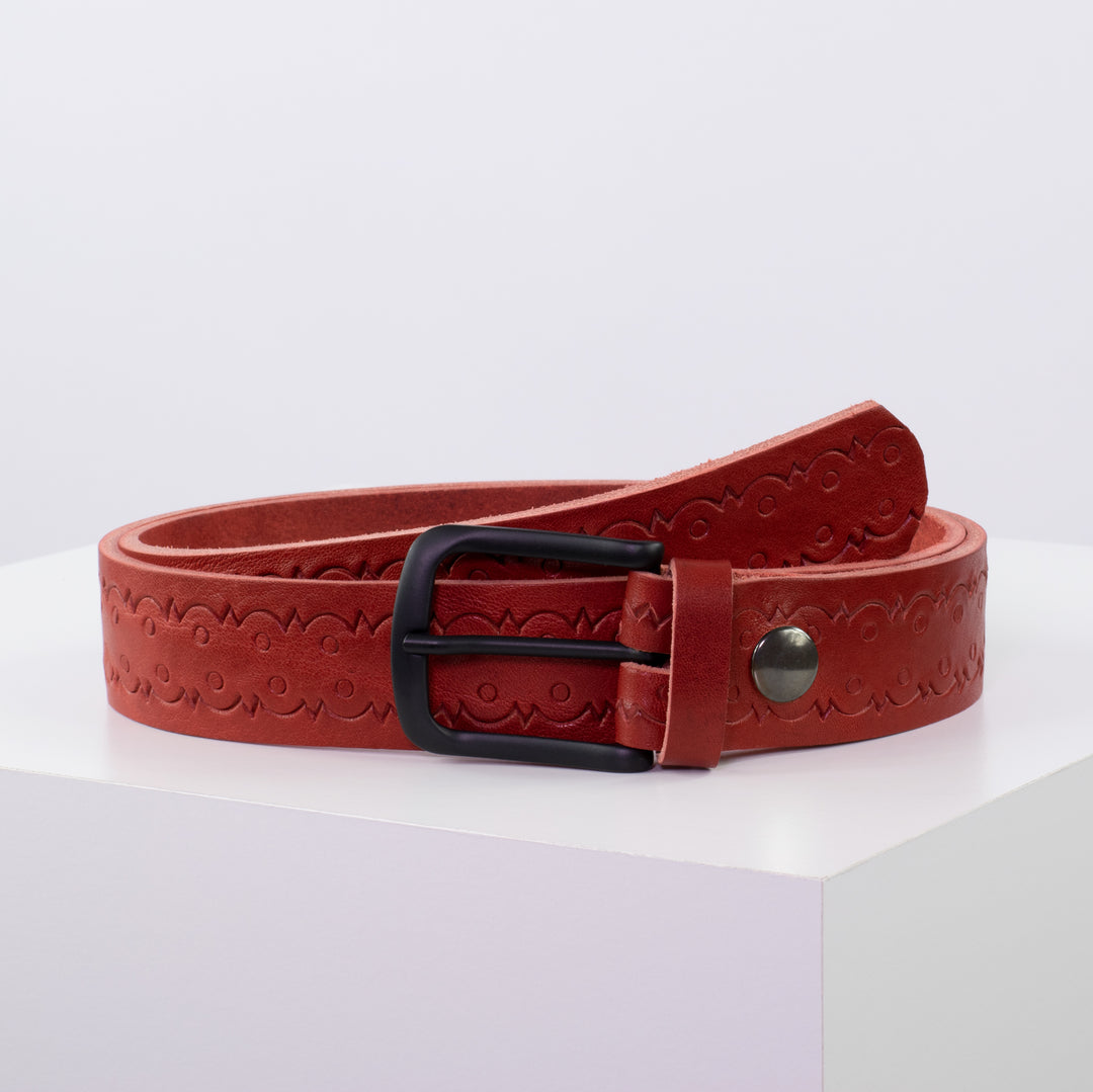 Ledergürtel 3,5cm mit Schnalle Rio rot Lochwelle