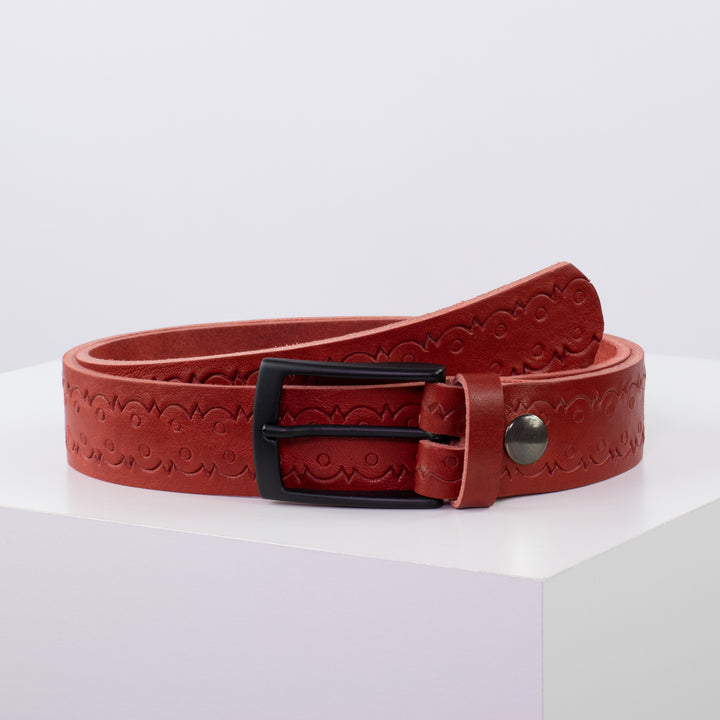 Ledergürtel 3,5cm mit Schnalle Cape Town rot Lochwelle
