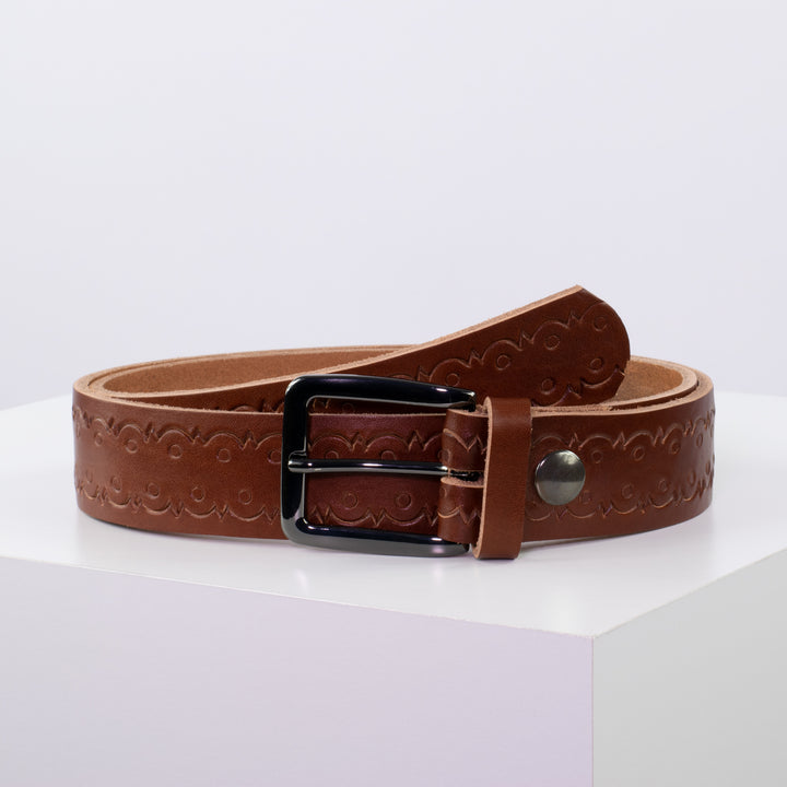 Ledergürtel 3,5cm mit Schnalle Prag cognac Lochwelle