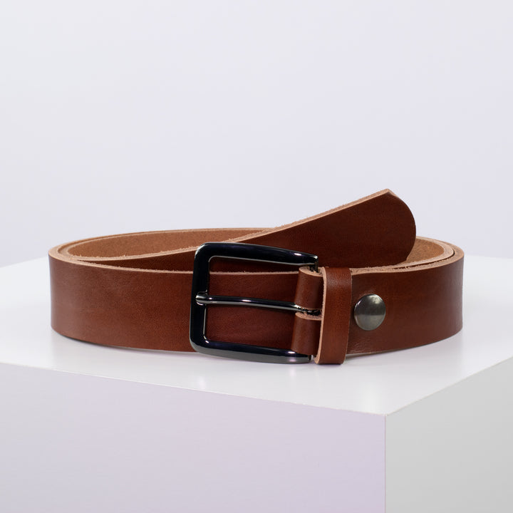 Ledergürtel 3,5cm mit Schnalle Prag cognac ohne Muster