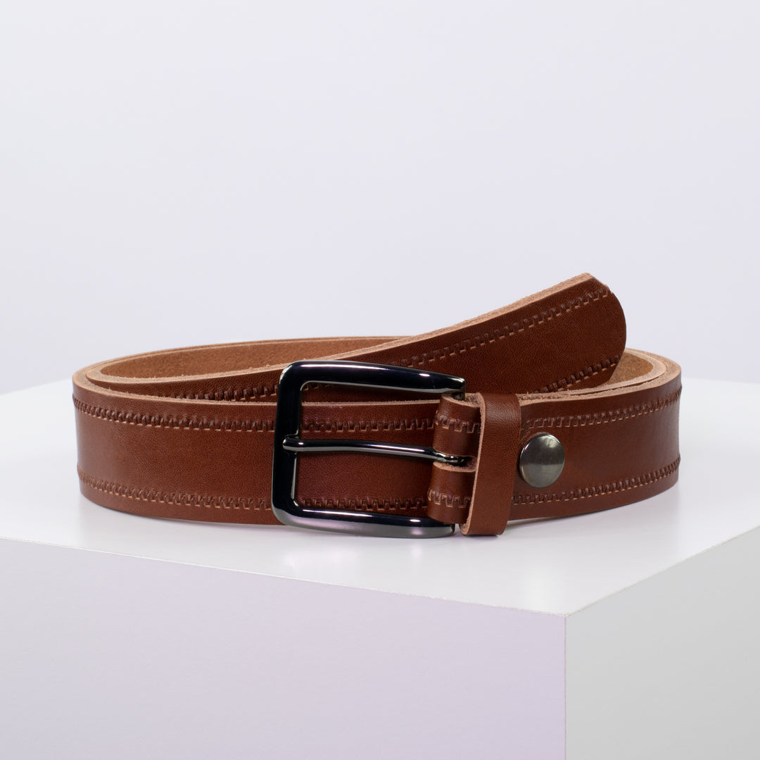 Ledergürtel 3,5cm mit Schnalle Prag cognac Reißverschluss
