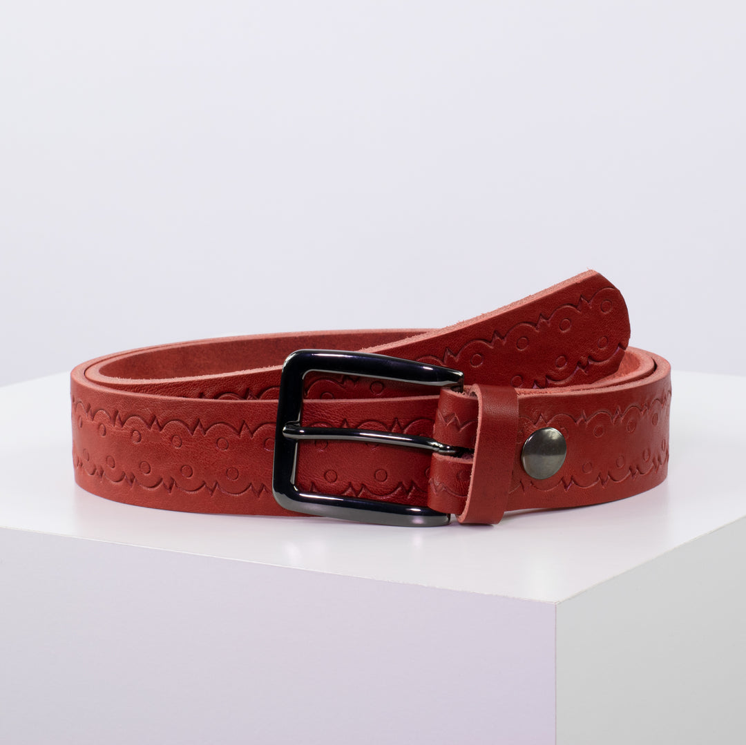 Ledergürtel 3,5cm mit Schnalle Prag rot Lochwelle