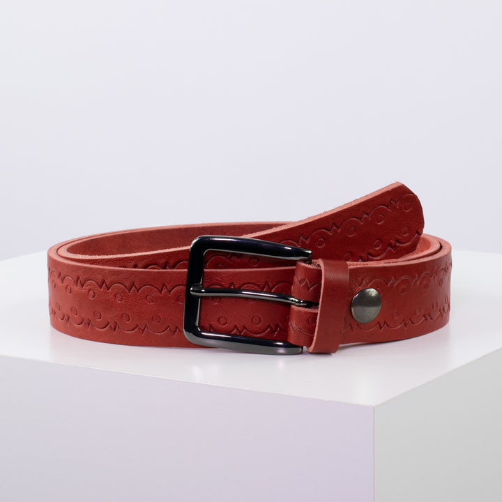 Ledergürtel 3,5cm mit Schnalle Prag rot Lochwelle
