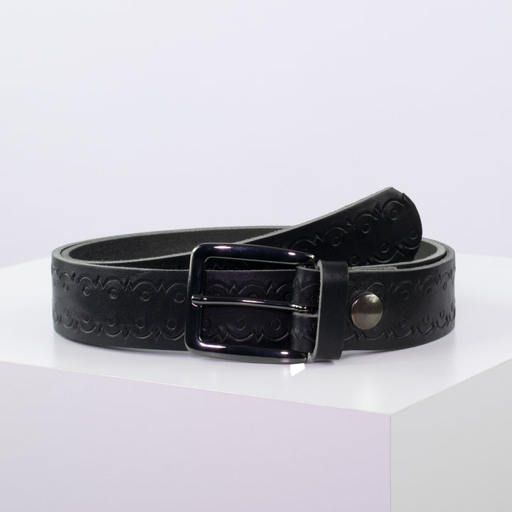 Ledergürtel 3,5cm mit Schnalle Prag schwarz Lochwelle