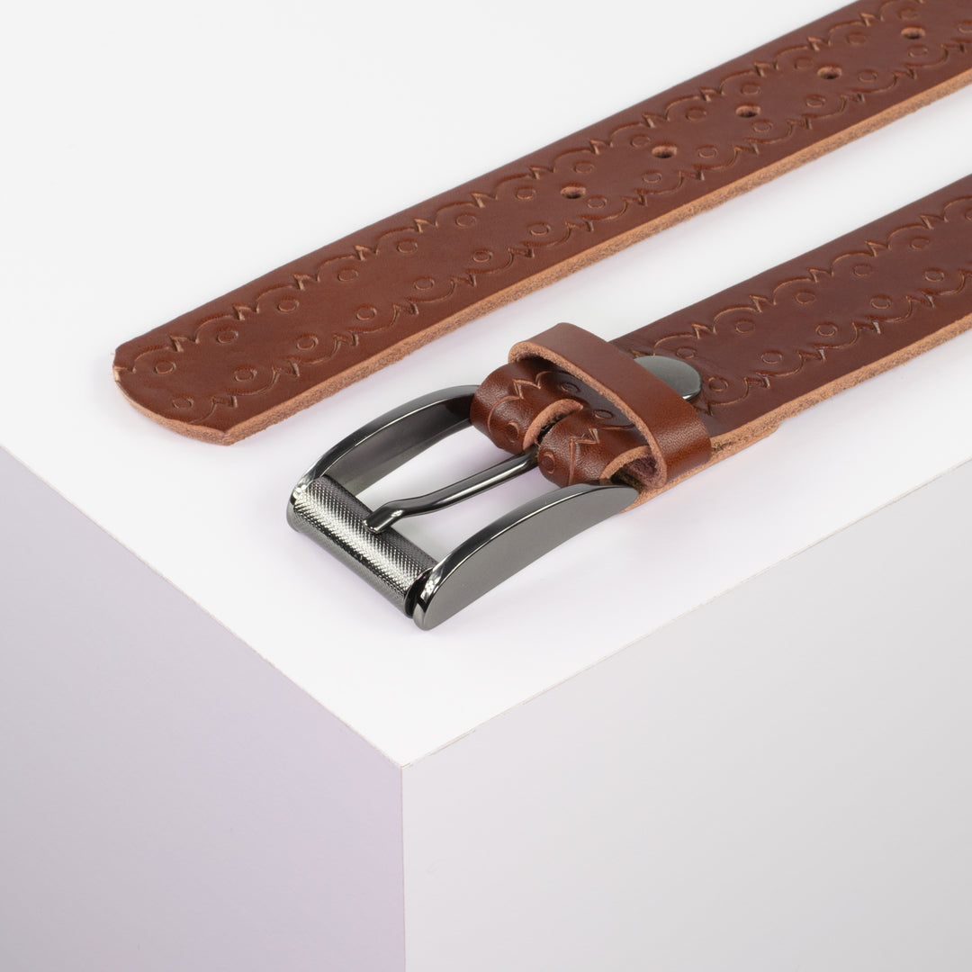 Ledergürtel 3,5cm mit Schnalle Zürich cognac Lochwelle