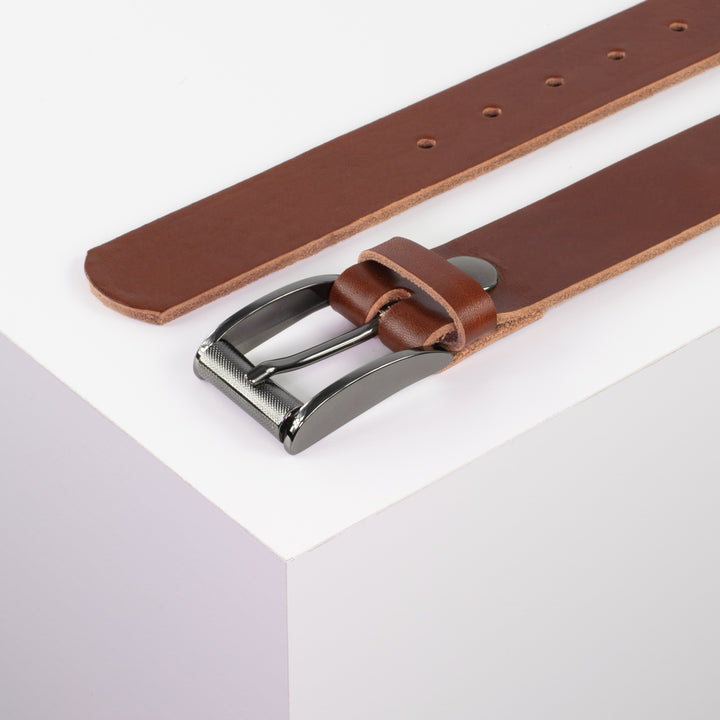 Ledergürtel 3,5cm mit Schnalle Zürich cognac ohne Muster