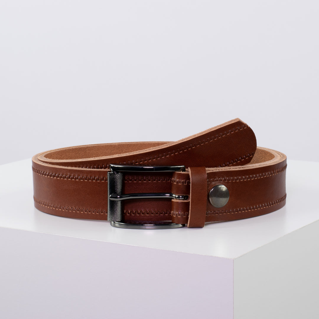 Ledergürtel 3,5cm mit Schnalle Zürich cognac Reißverschluss