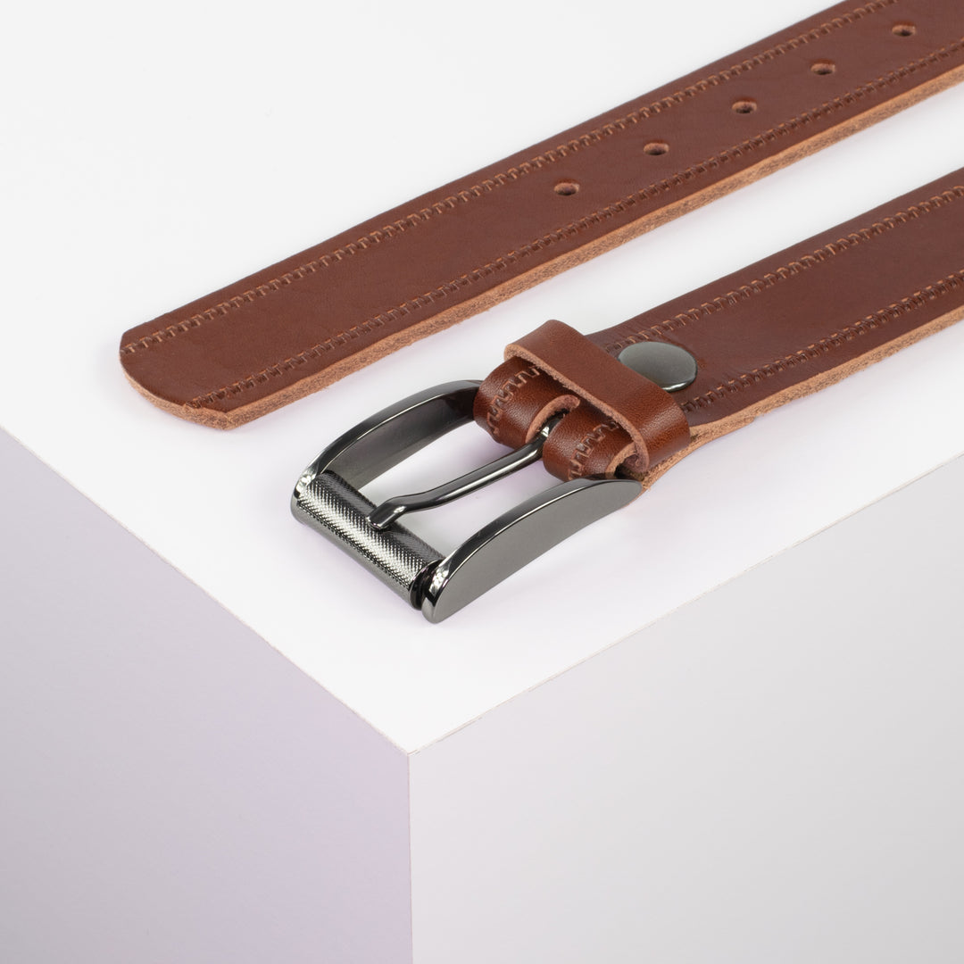 Ledergürtel 3,5cm mit Schnalle Zürich cognac Reißverschluss