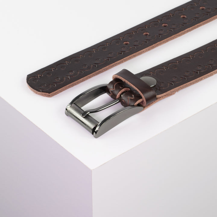 Ledergürtel 3,5cm mit Schnalle Zürich dunkelbraun Lochwelle