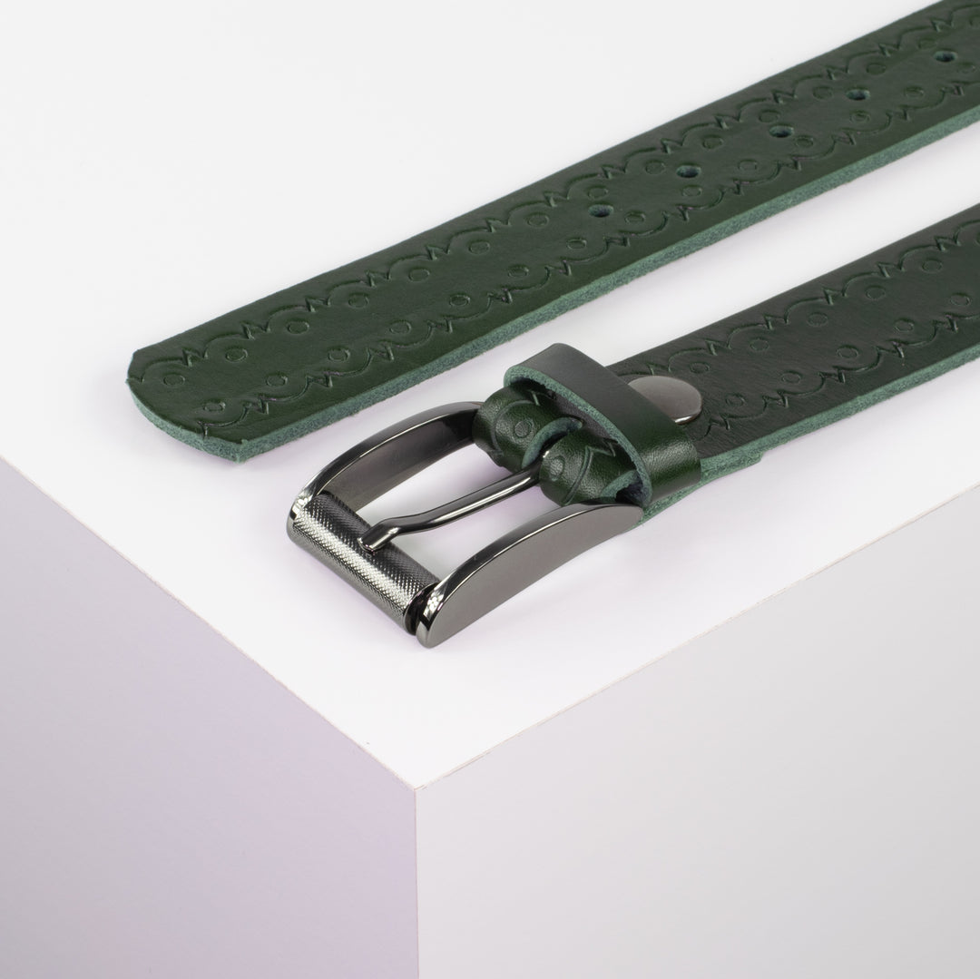 Ledergürtel 3,5cm mit Schnalle Zürich grün Lochwelle