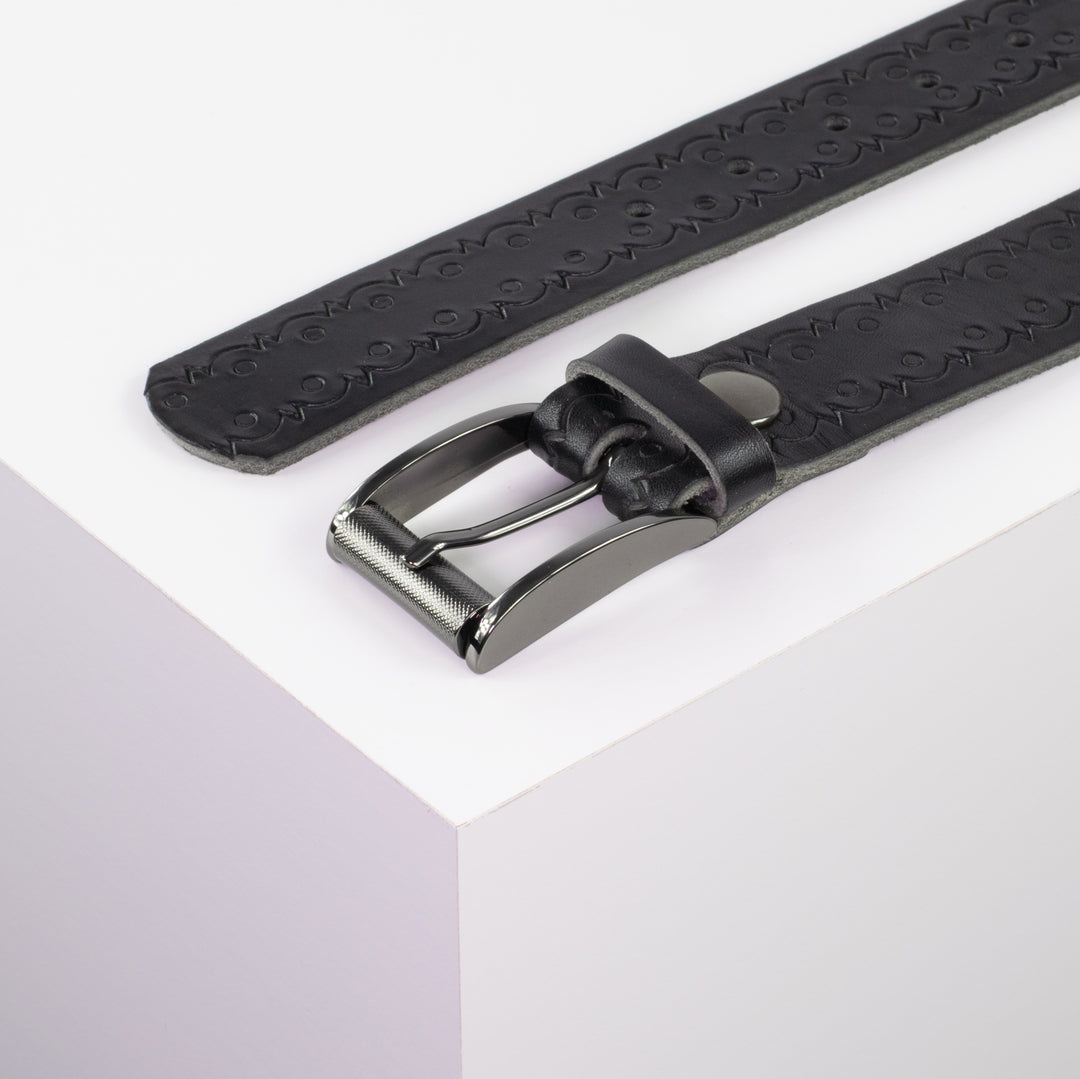 Ledergürtel 3,5cm mit Schnalle Zürich schwarz Lochwelle