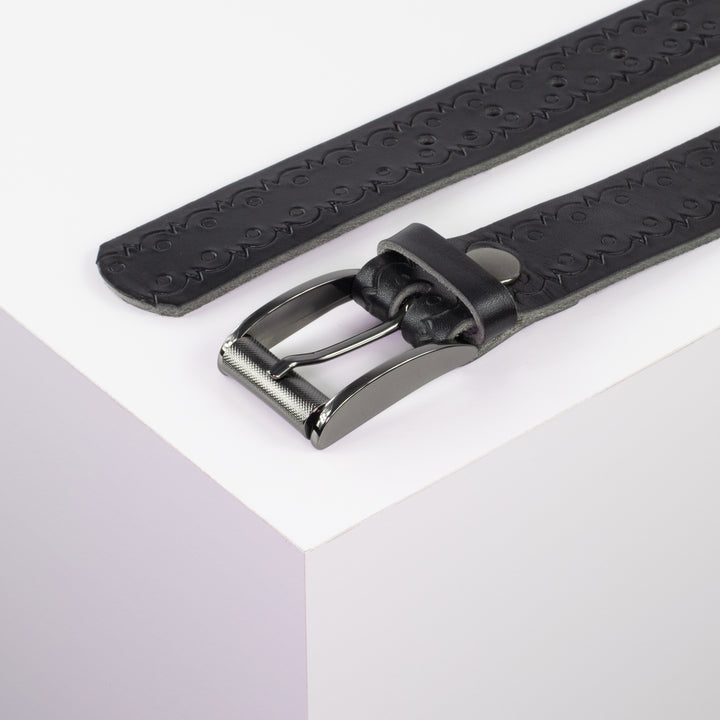 Ledergürtel 3,5cm mit Schnalle Zürich schwarz Lochwelle