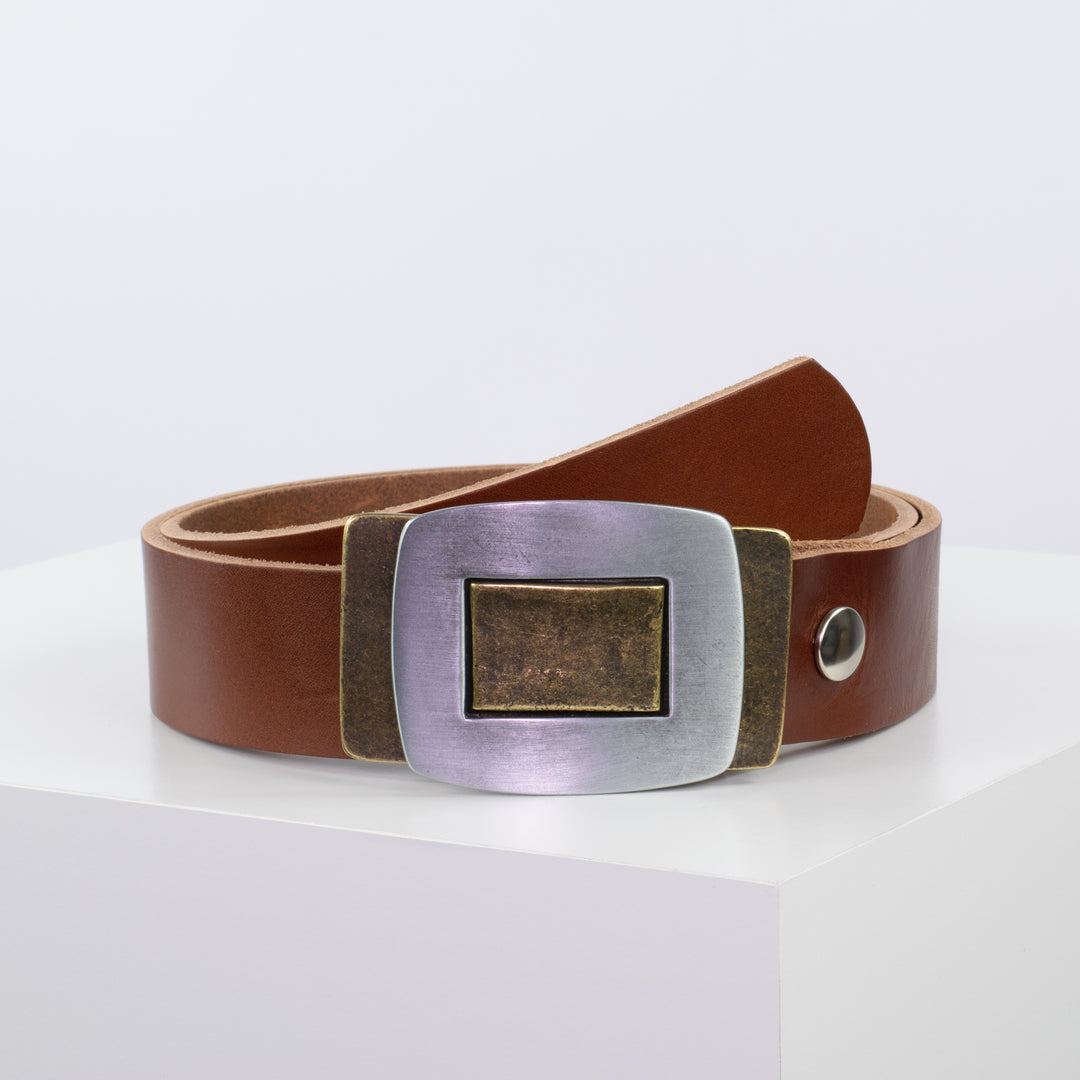 Ledergürtel 4cm mit Schnalle Inside Out cognac ohne Muster