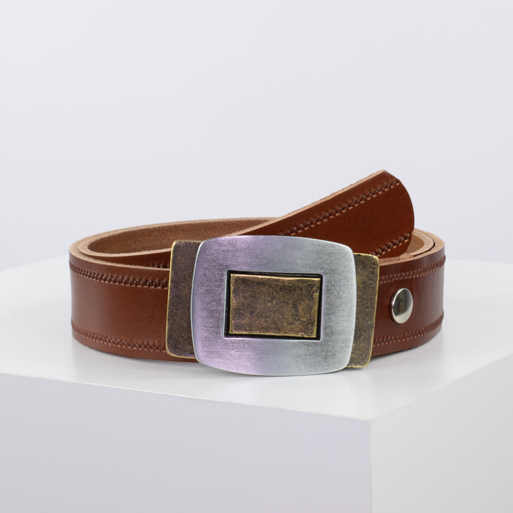 Ledergürtel 4cm mit Schnalle Inside Out cognac Reißverschluss