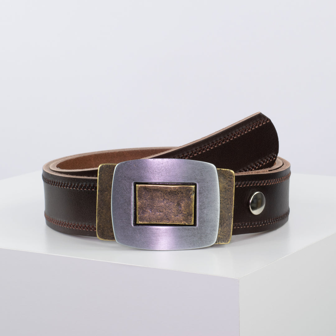 Ledergürtel 4cm mit Schnalle Inside Out dunkelbraun Reißverschluss