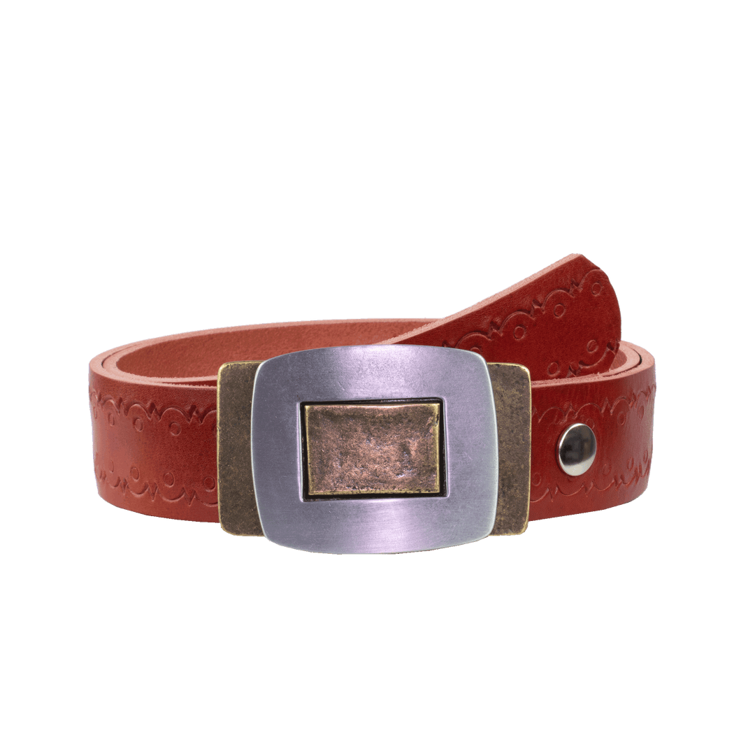 Ledergürtel 4cm mit Schnalle Inside Out rot Lochwelle
