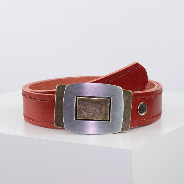 Ledergürtel 4cm mit Schnalle Inside Out rot Reißverschluss