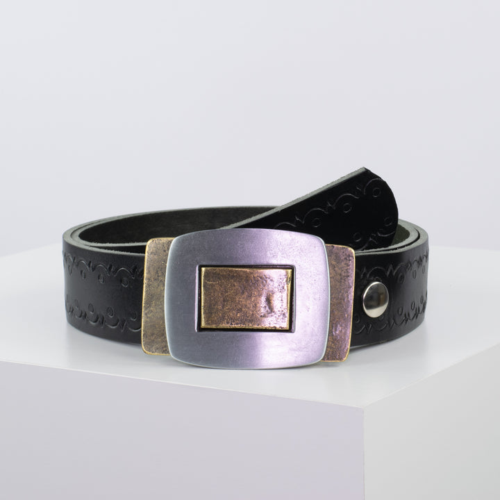 Ledergürtel 4cm mit Schnalle Inside Out schwarz Lochwelle