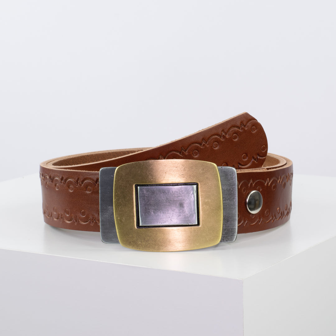Ledergürtel 4cm mit Schnalle Outside In cognac Lochwelle