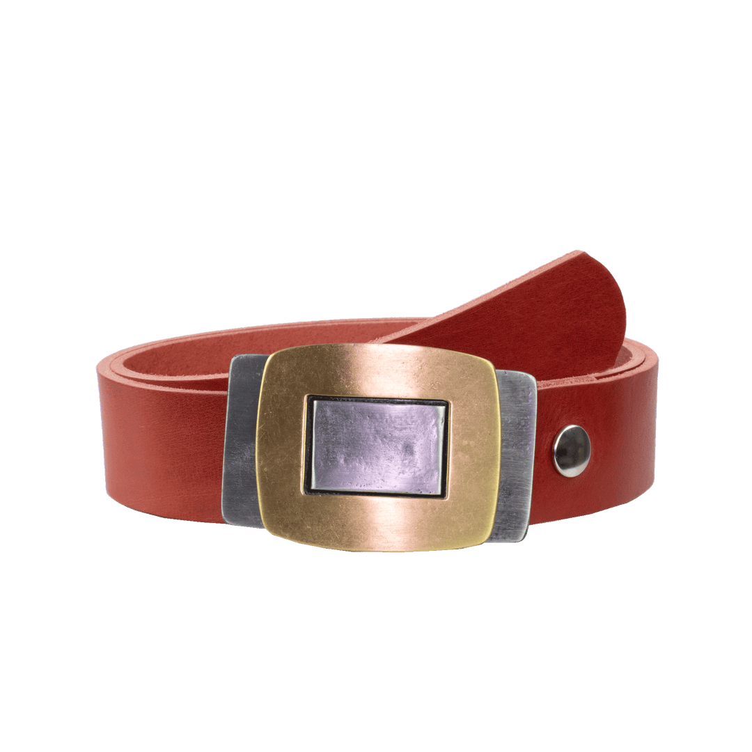 Ledergürtel 4cm mit Schnalle Outside In rot ohne Muster