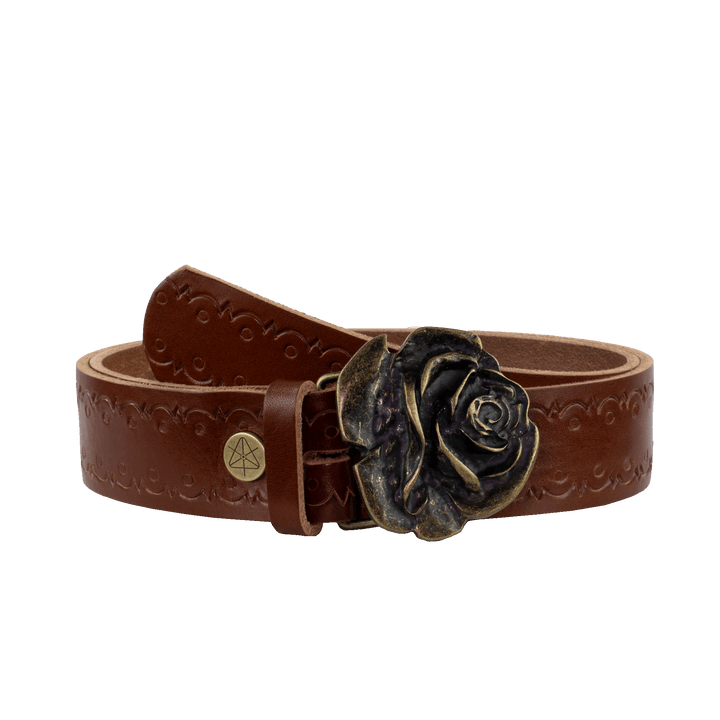 Ledergürtel 4cm mit Schnalle Rose messing cognac Lochwelle