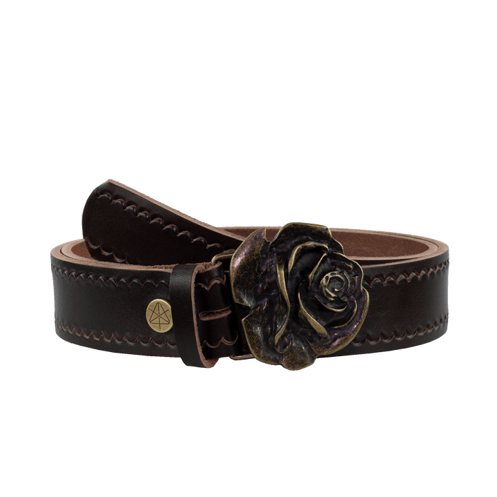 Ledergürtel 4cm mit Schnalle Rose messing dunkelbraun kleine Welle