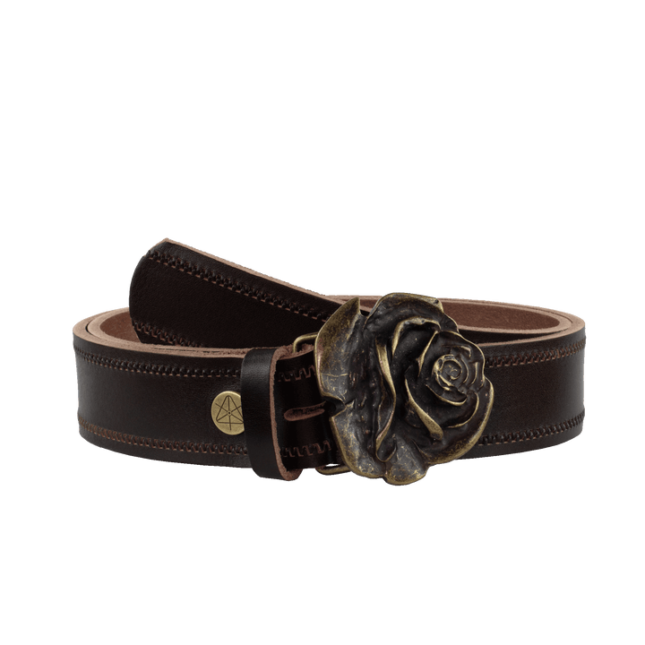 Ledergürtel 4cm mit Schnalle Rose messing dunkelbraun Reißverschluss