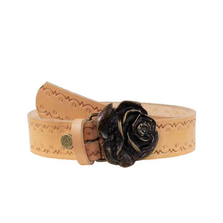 Ledergürtel 4cm mit Schnalle Rose messing natur Lochwelle