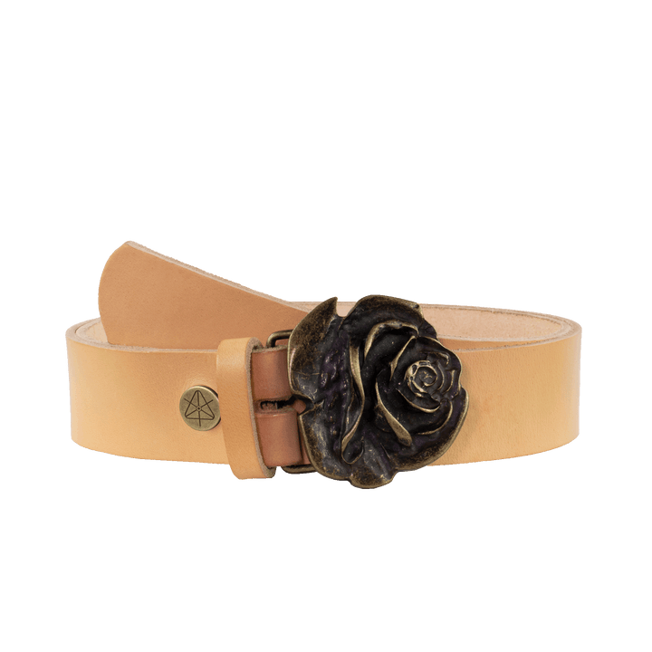 Ledergürtel 4cm mit Schnalle Rose messing natur ohne Muster