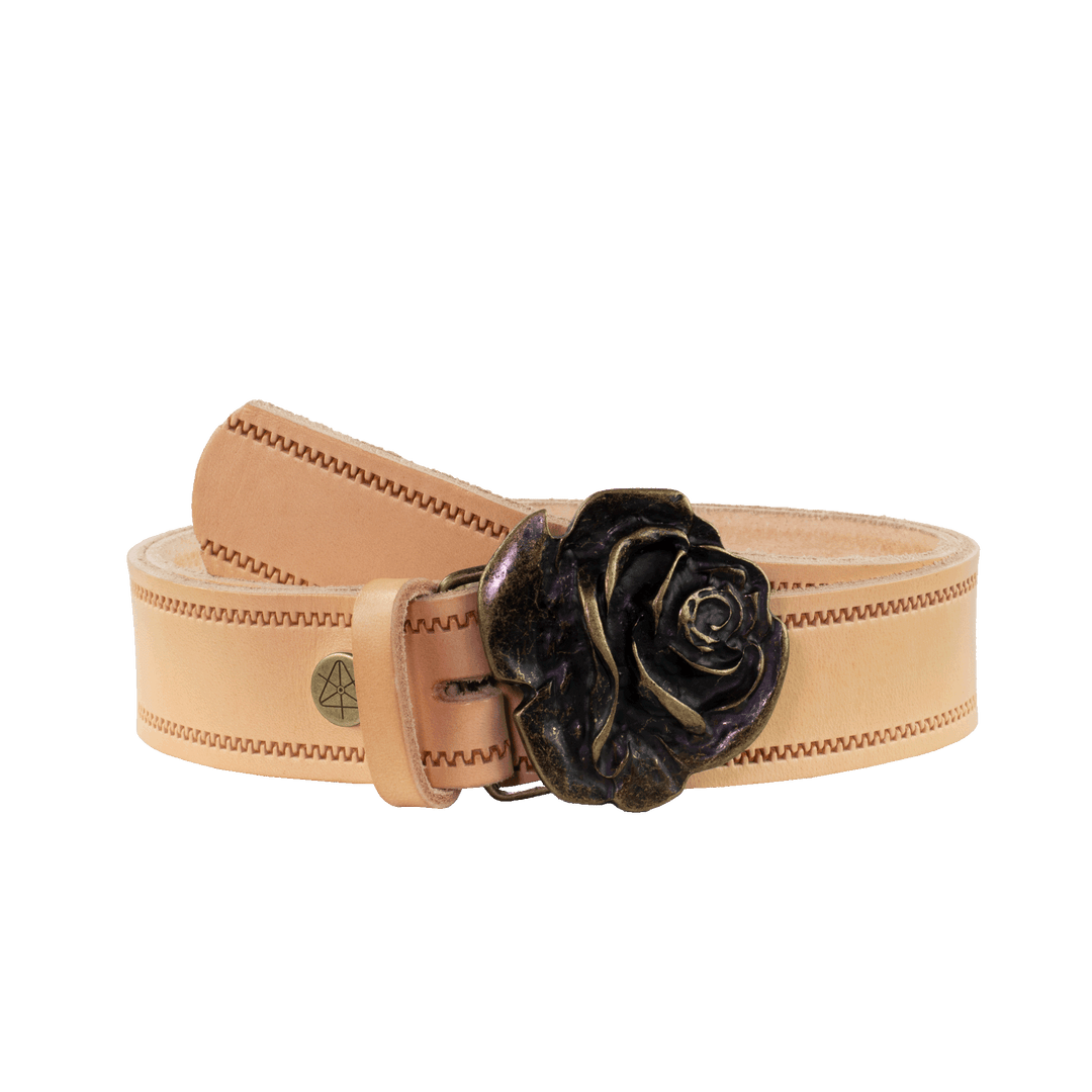 Ledergürtel 4cm mit Schnalle Rose messing natur Reißverschluss