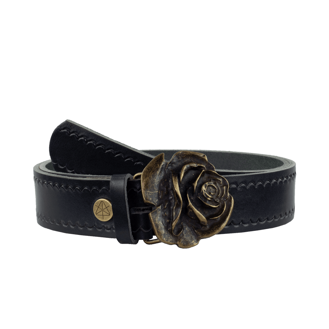Ledergürtel 4cm mit Schnalle Rose messing navi kleine Welle