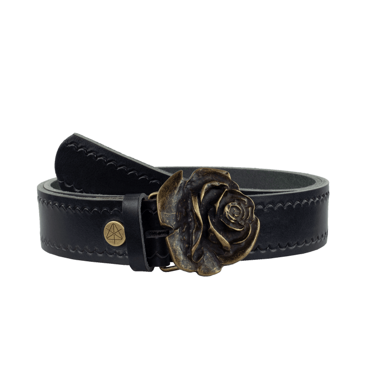 Ledergürtel 4cm mit Schnalle Rose messing navi kleine Welle