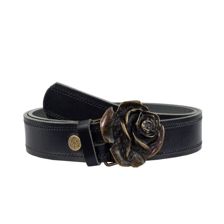 Ledergürtel 4cm mit Schnalle Rose messing navi Reißverschluss