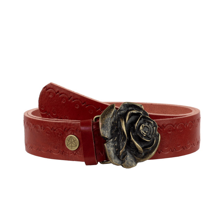 Ledergürtel 4cm mit Schnalle Rose messing rot Lochwelle