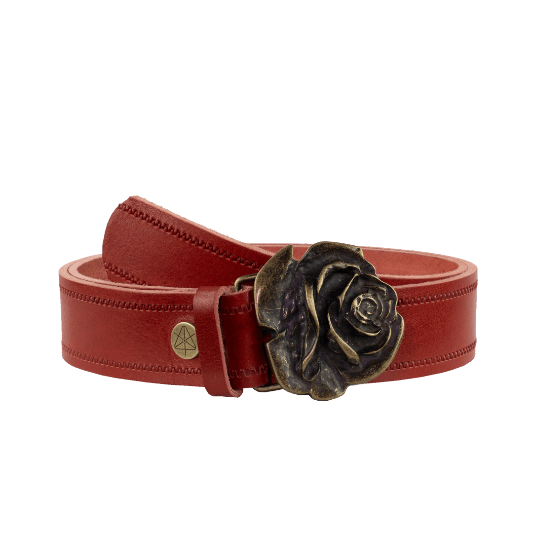 Ledergürtel 4cm mit Schnalle Rose messing rot Reißverschluss