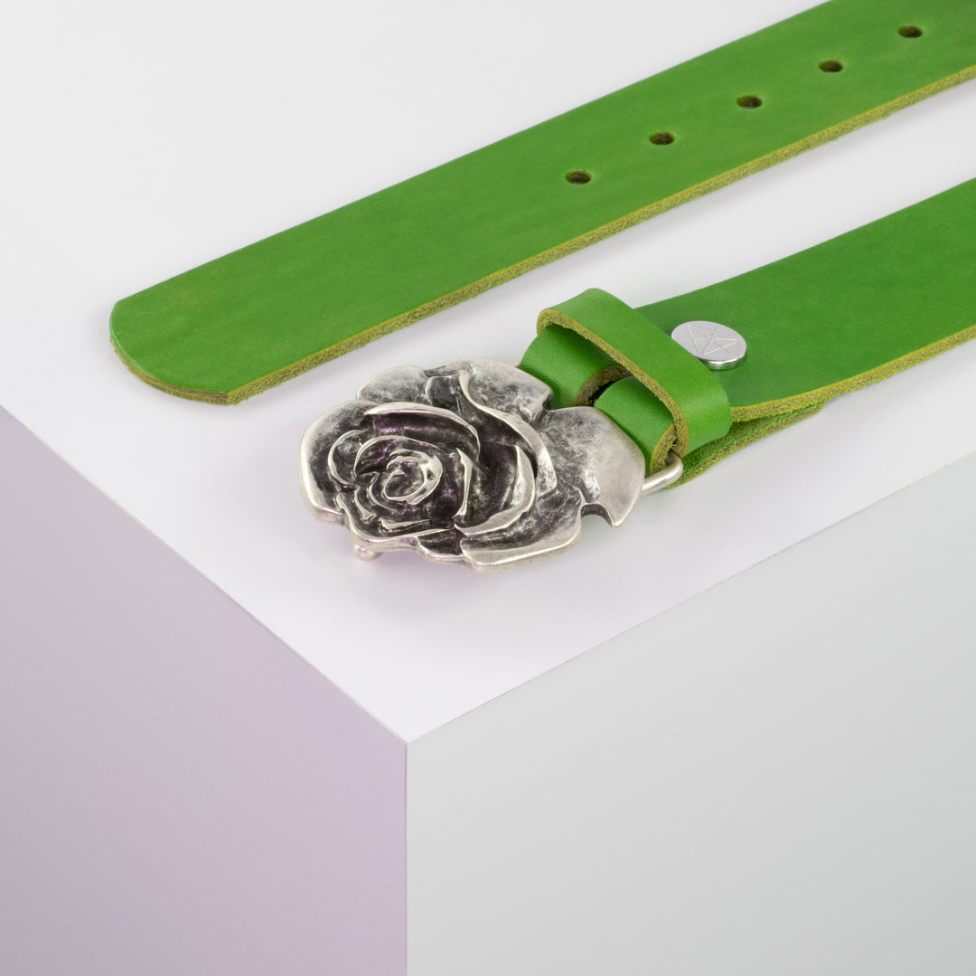 Ledergürtel 4cm mit Schnalle Rose apfelgrün ohne Muster