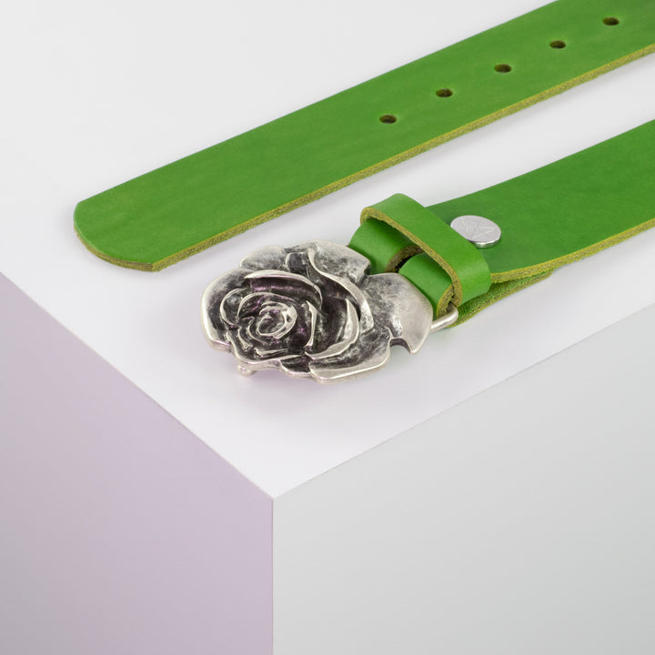 Ledergürtel 4cm mit Schnalle Rose apfelgrün ohne Muster