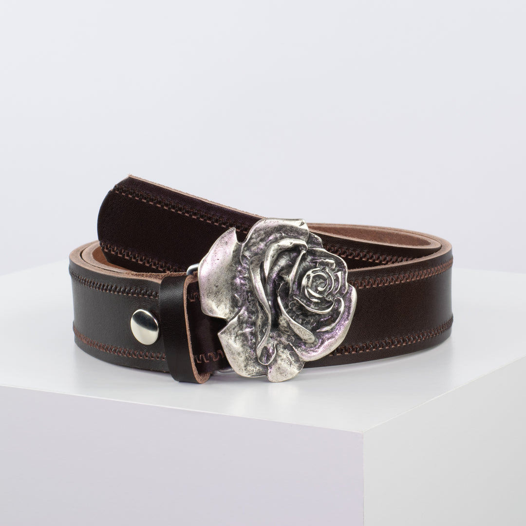 Ledergürtel 4cm mit Schnalle Rose dunkelbraun Reißverschluss