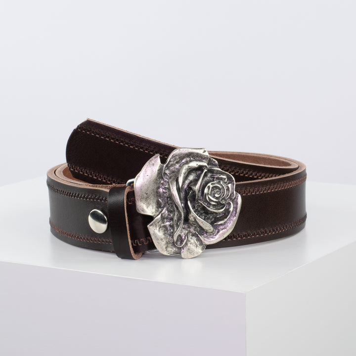 Ledergürtel 4cm mit Schnalle Rose dunkelbraun Reißverschluss