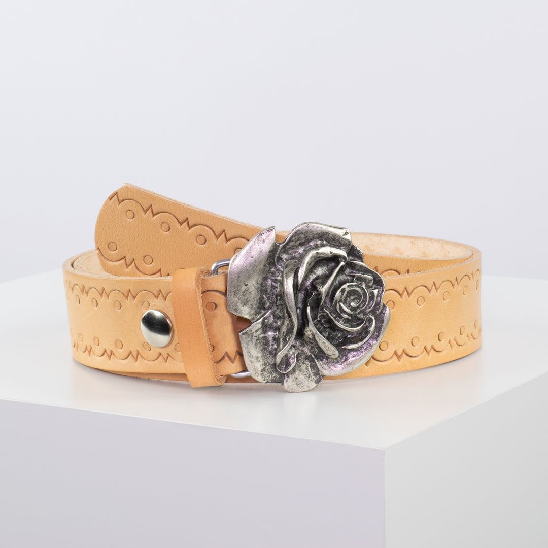 Ledergürtel 4cm mit Schnalle Rose natur Lochwelle