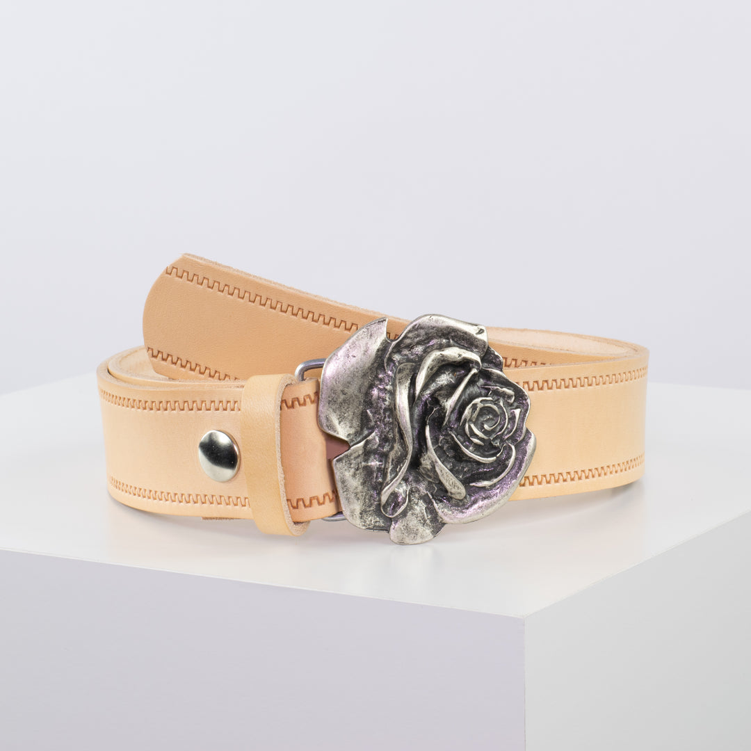 Ledergürtel 4cm mit Schnalle Rose natur Reißverschluss