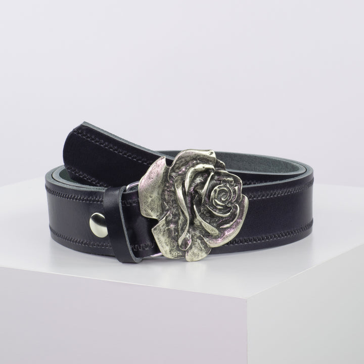 Ledergürtel 4cm mit Schnalle Rose navi Reißverschluss