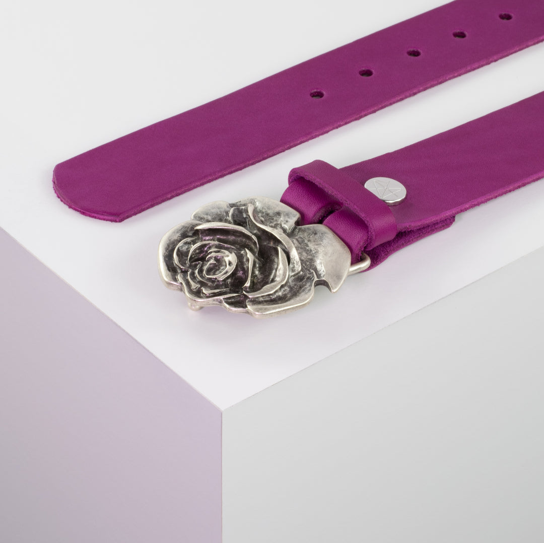 Ledergürtel 4cm mit Schnalle Rose pink ohne Muster