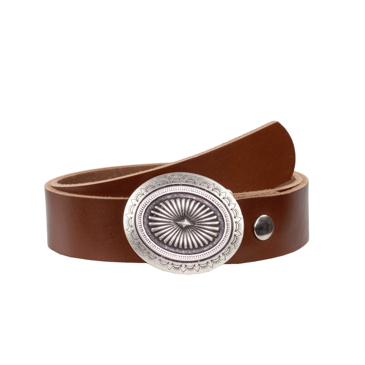 Ledergürtel 4cm mit Schnalle Floral silber cognac ohne Muster