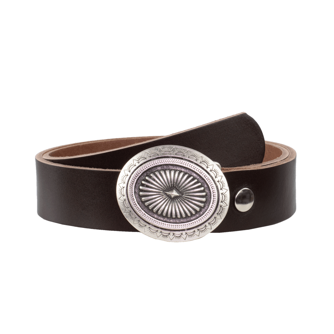 Ledergürtel 4cm mit Schnalle Floral silber dunkelbraun ohne Muster