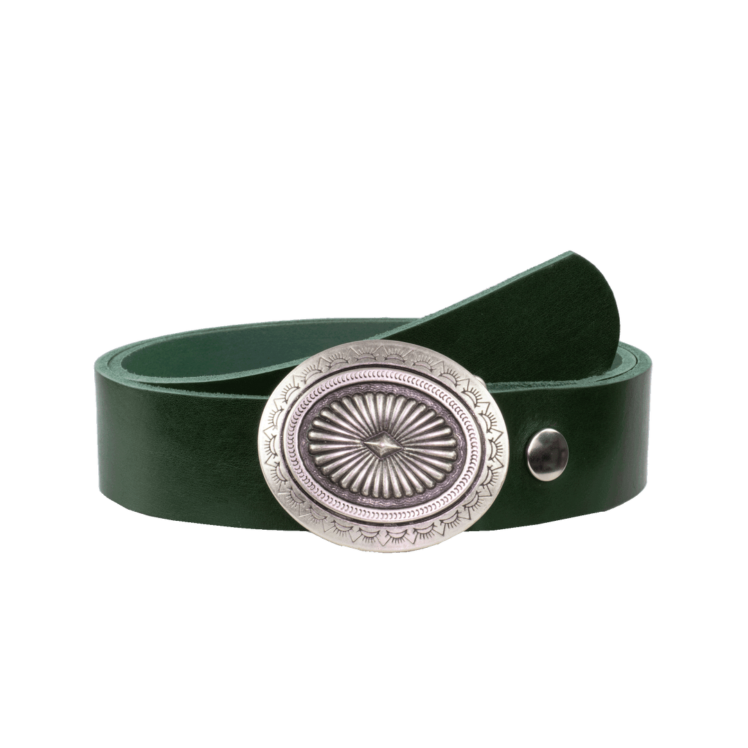 Ledergürtel 4cm mit Schnalle Floral silber grün ohne Muster